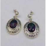 A pair of large silver and mystic Topaz earrings