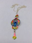 A silver and enamel Art Deco style pendant necklace