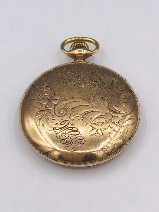 A Vintage Gold plated Waltham pocket watch with subsidiary dial engraved case - Image 2 of 2