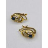 A Pair of yellow gold sapphire and diamond earrings