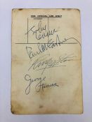 A Signed Landing Card bearing the signatures of all four members of the Beatles John Lennon, Paul