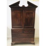 A George III Mahogany Linen Press with OG (feet) A/F with brass swan neck handles 131cm wide by