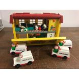 Fisher Price 1970's Hospital with associated items and ambulances