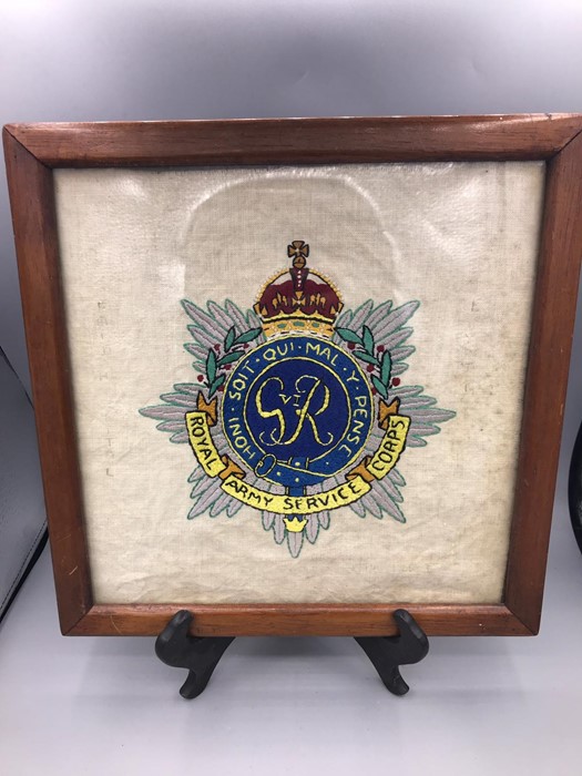 A Royal Army Service corps silk embroidered emblem, framed. - Image 7 of 8