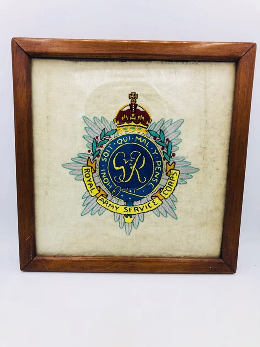 A Royal Army Service corps silk embroidered emblem, framed. - Image 4 of 8