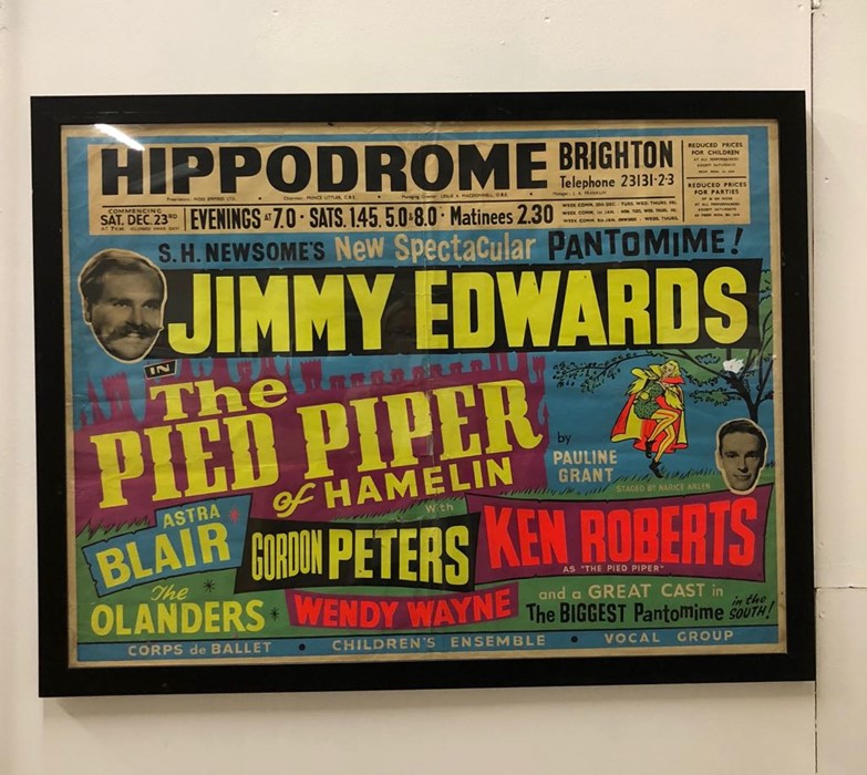 A Large framed original poster for Brighton's Hippodrome advertising The Pied Piper of Hamelin