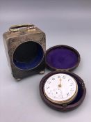 A hallmarked silver pocket watch carry case and pocket watch (AF).