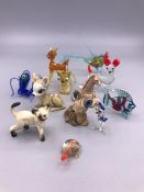 A selection of Wade whimsies and glass animals.