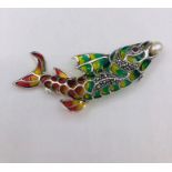 A Silver Plique A Jour Fish Brooch