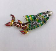 A Silver Plique A Jour Fish Brooch