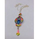 A silver and enamel Art Deco style pendant necklace