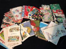 A Selection of Vintage wrapping paper and vintage Birthday cards.