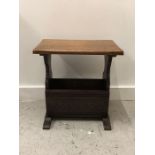 A small oak stool with magazine rack under 51cm H x 31cm D x 51cm H