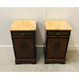 A Pair of Marble topped Victorian Bedside cabinets. &2cm H x 40cm W x 37cm D