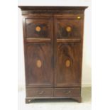 A Mahogany two door inlaid wardrobe with two drawers under 127cm x 59cm x 197cm H