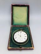A silver pocket watch, cased.
