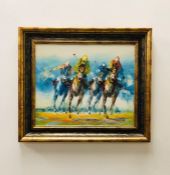 An oil on canvas of a racing scene