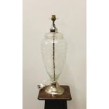 An etched glass and chrome lamp base 53cm tall