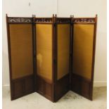 A Mahogany four panel late Victorian screen