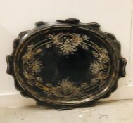 A Large Ornate tray, lacquered with central shell detailing (AF)