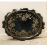 A Large Ornate tray, lacquered with central shell detailing (AF)