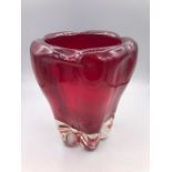 A Whitefriars Ruby lobed Molar glass vase Des No 9411 designed by William Wilson c.1955 19cms H