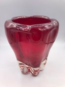 A Whitefriars Ruby lobed Molar glass vase Des No 9411 designed by William Wilson c.1955 19cms H