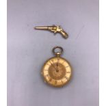 An 18ct Gold Pocket watch (36.6g Total weight) with pistol winder