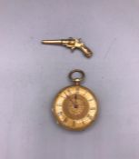 An 18ct Gold Pocket watch (36.6g Total weight) with pistol winder