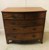 A Victorian Mahogany bow fronted chest of drawers, two over three.