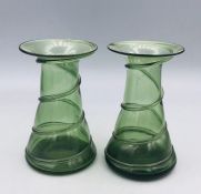 Pair of Stuart Art Nouveau Dark Green spiral trailed vases c.1905 11cm H
