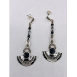 A pair of Art Deco style silver Onyx and Opal drop earrings