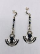A pair of Art Deco style silver Onyx and Opal drop earrings