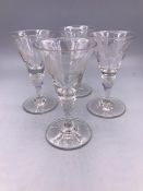 Set Of Four Engraved Hand Blown Wine Glasses C1852