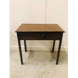 A Mahogany side table with center drawer. 72cm H x 75cm W x 45cm D