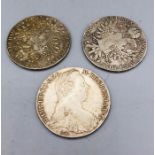 Three M Theresia bullion coins, bearing date 1780