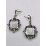 A Pair of Silver CZ and Opal Paneled drop earrings