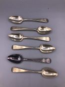 A set of six Georgian teaspoons (107g) makers mark WW.