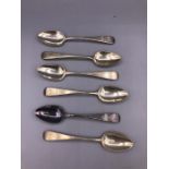 A set of six Georgian teaspoons (107g) makers mark WW.