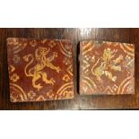 Two 17th Century, or possibly 16th Century earthenware tiles featuring lions.