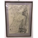 A Large framed Linda Sutton pencil work (B 1947 -)