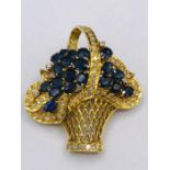 18ct yellow gold sapphire and diamond basket brooch.