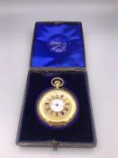 A Russells Limited of Liverpool Half Hunter pocket watch in 18ct gold, in original box