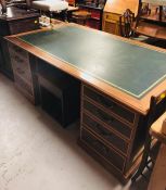 A large walnut leather topped partners desk W 187cm x D 110cm x H 76cm. Contemporary Model.