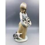 Lladro figure of a girl carrying kittens with a cat