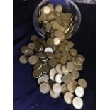 Large quantity of brass three penny bits