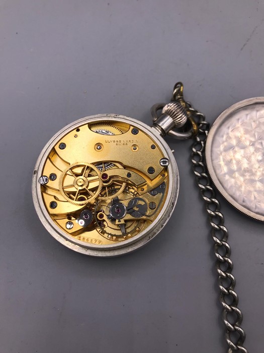 A Rare solid silver Ulysse Nardin pocket watch. White enamel dial with Roman numerals, numbered - Image 5 of 8