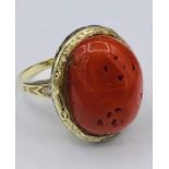 A Natural Coral and Diamond ring (14ct)