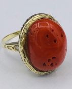 A Natural Coral and Diamond ring (14ct)