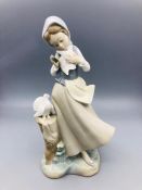 A Lladro figure of a girl with doves.